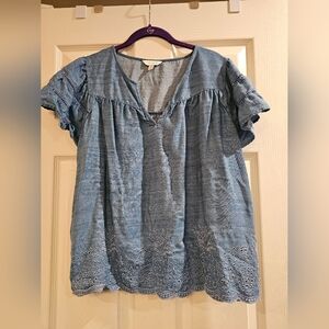 Crown & Ivy Light Blue Eyelet Blouse